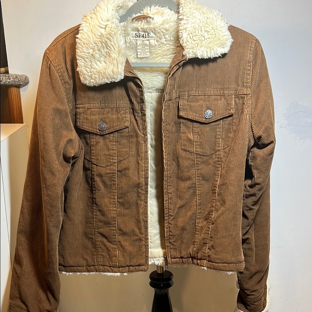 SF415 Medium Brown Corduroy Jacket with Faux Shearling Collar